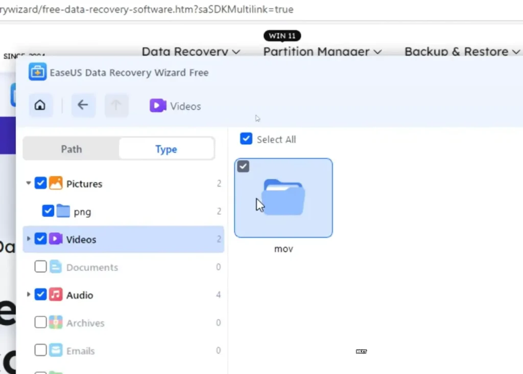 EaseUS Data Recovery Software Interface