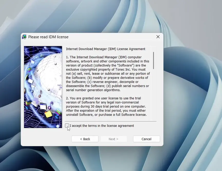 Internet Download Manager installing Terms